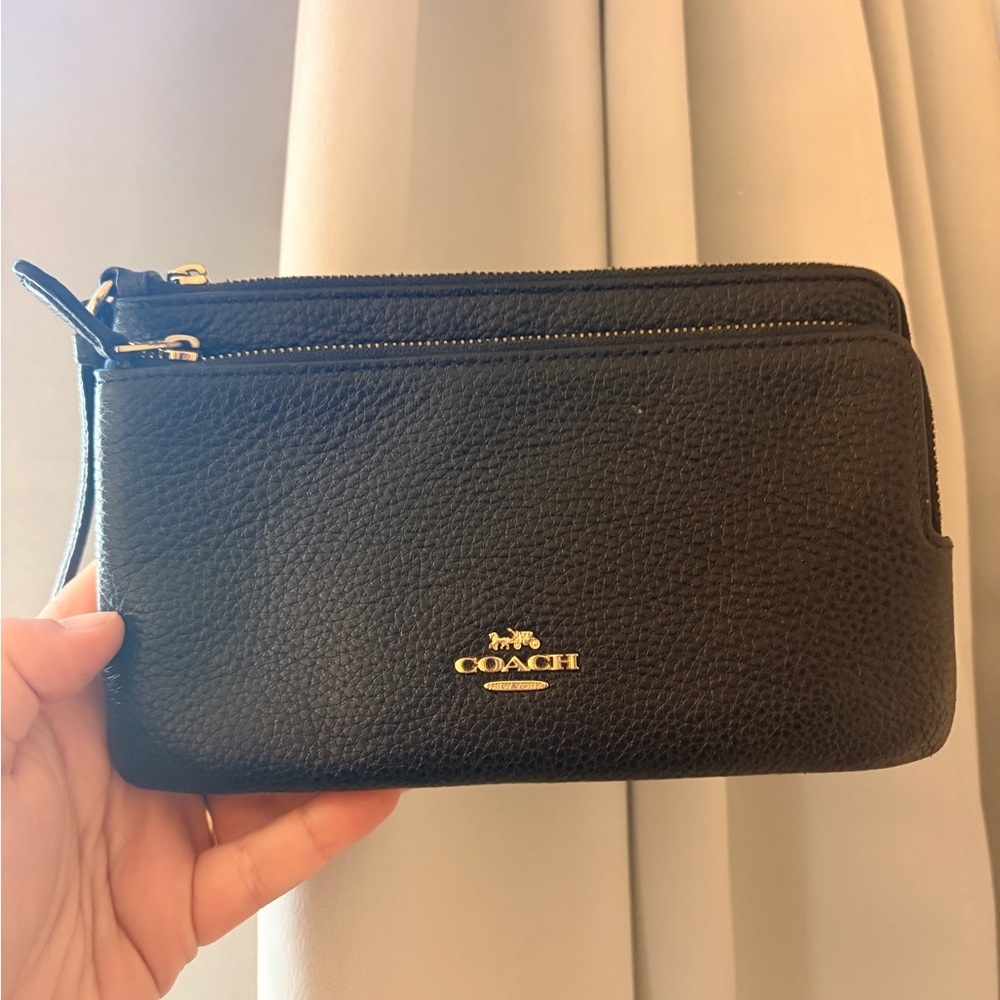 Coach Black Pebbled Leather Wristlet